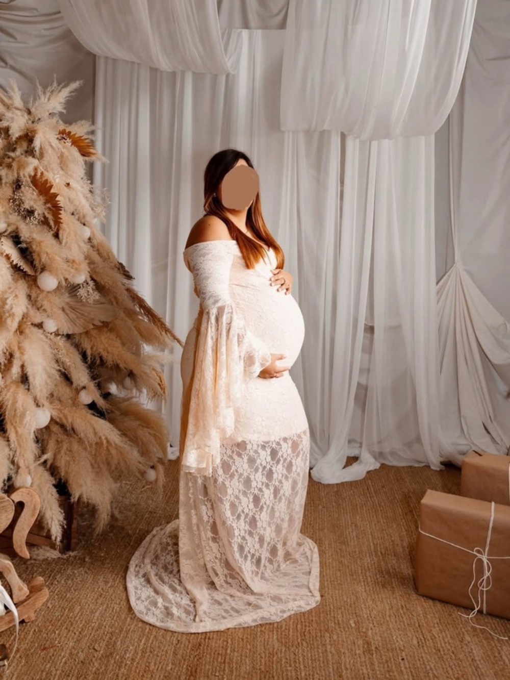 Ivory Off-Shoulder Lace Maternity Gown